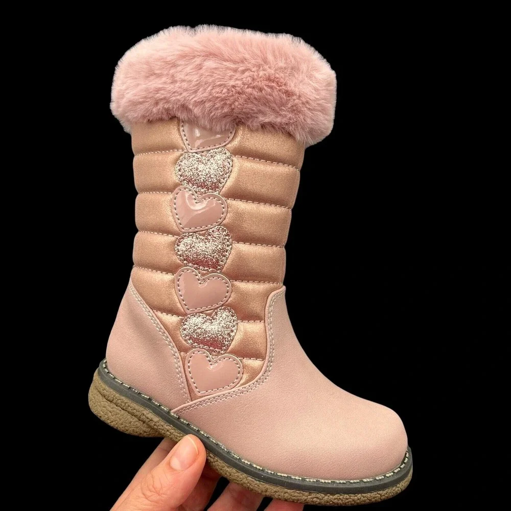 Rachel Toddler Girls Cozy Tall Boots Size 7 Pink Gold Faux Fur Trim Winter Shoes
